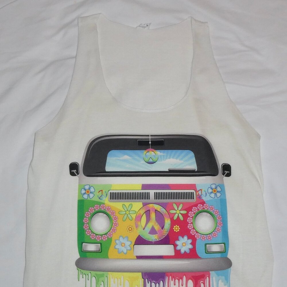 CUTE LA SOUL HIPPIE BUS COLORFUL TANK TOP - PEACE SIGN, FLOWERS JUNIOR MEDIUM